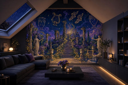 Dark Academia Mythology Wall Mural Celestial Greek Ruins Astrology Library Decor