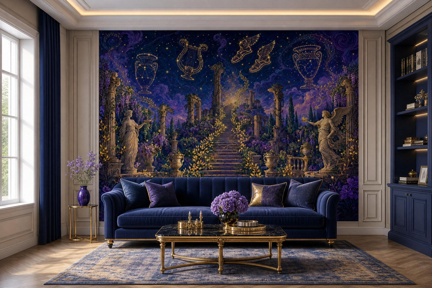 Dark Academia Mythology Wall Mural Celestial Greek Ruins Astrology Library Decor