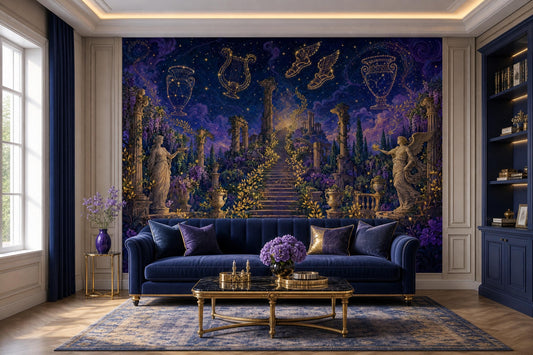 Dark Academia Mythology Wall Mural Celestial Greek Ruins Astrology Library Decor