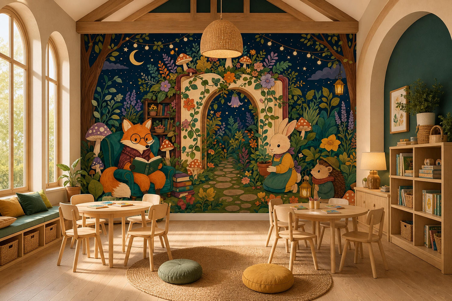 Storybook Forest Wall Mural Enchanted Reading Nook Woodland Library Nursery Decor
