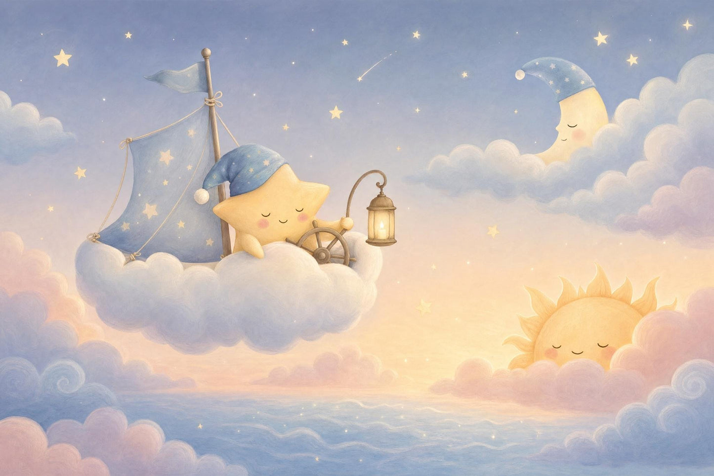 Celestial Sleep Training Wall Mural Dreamy Nursery Sky Moon Star Baby Room Decor