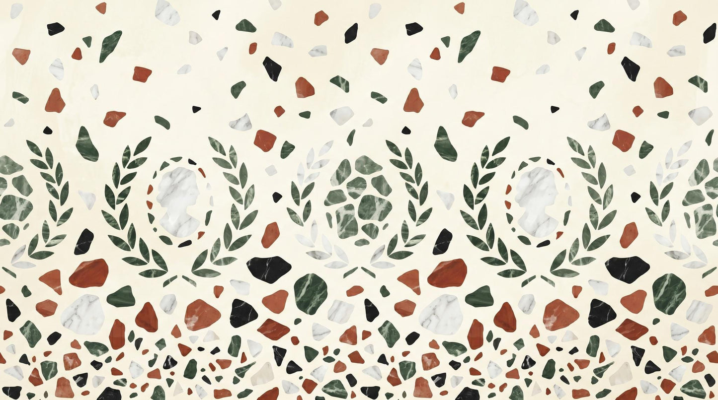 Roman Terrazzo Wallpaper Classical Laurel Marble Pattern Mediterranean Luxury Decor