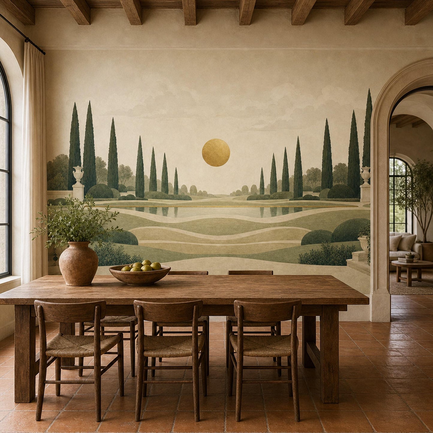 Italian Cypress Wall Mural Mediterranean Landscape Luxury Estate Scenic Wall Decor