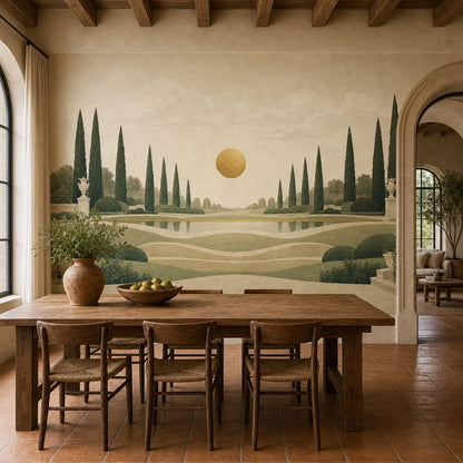 Italian Cypress Wall Mural Mediterranean Landscape Luxury Estate Scenic Wall Decor