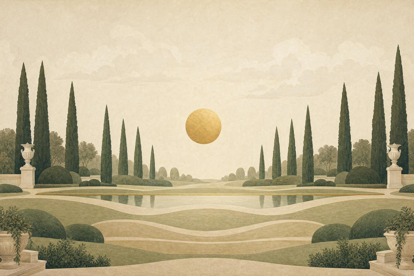 Italian Cypress Wall Mural Mediterranean Landscape Luxury Estate Scenic Wall Decor