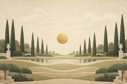 Italian Cypress Wall Mural Mediterranean Landscape Luxury Estate Scenic Wall Decor