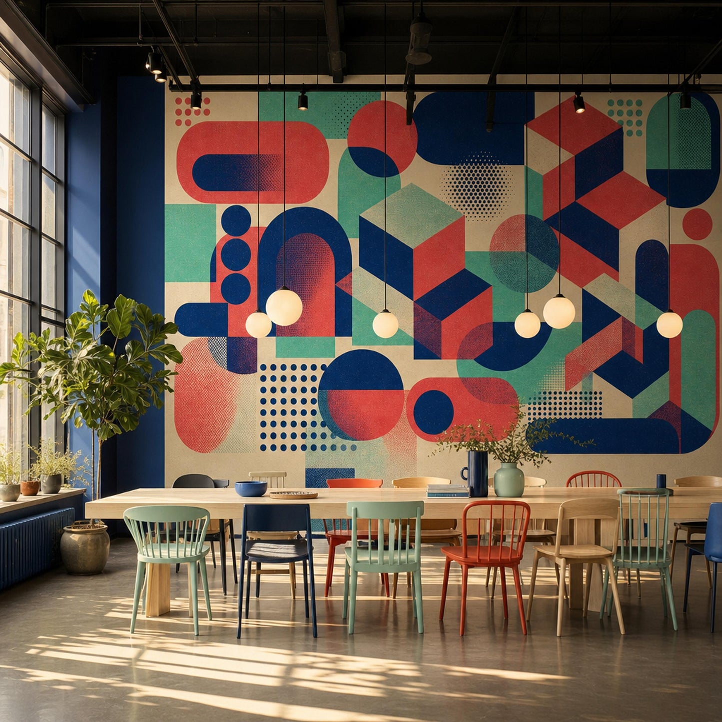 Memphis Design Wall Mural Postmodern Geometric Wallpaper Color Block Office Decor Abstract Art