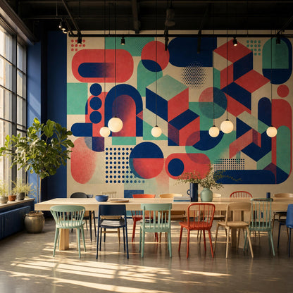 Memphis Design Wall Mural Postmodern Geometric Wallpaper Color Block Office Decor Abstract Art