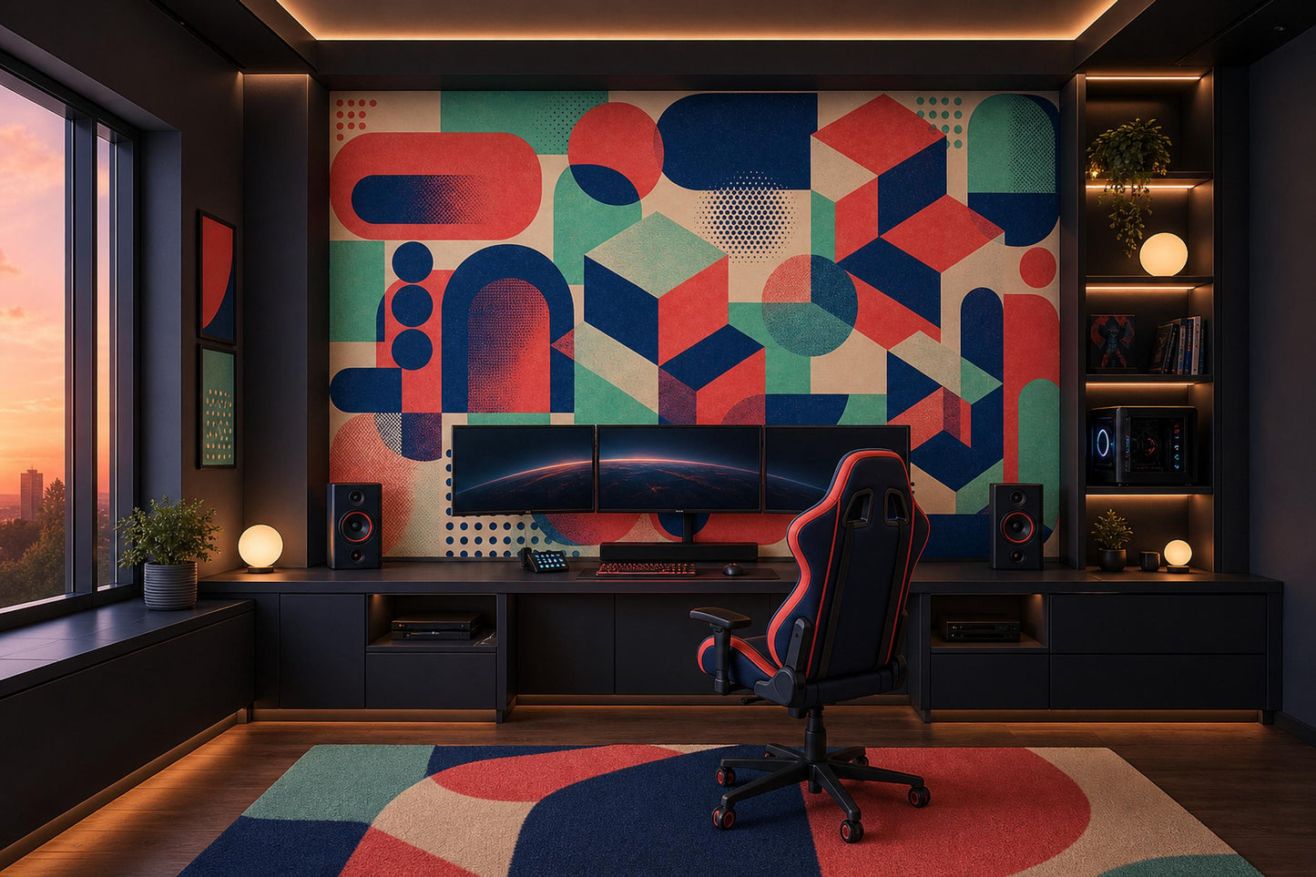 Memphis Design Wall Mural Postmodern Geometric Wallpaper Color Block Office Decor Abstract Art
