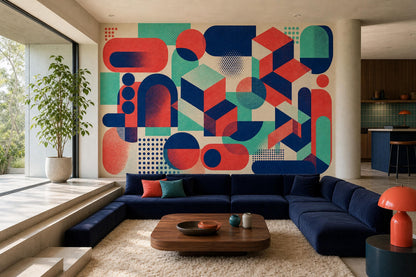 Memphis Design Wall Mural Postmodern Geometric Wallpaper Color Block Office Decor Abstract Art