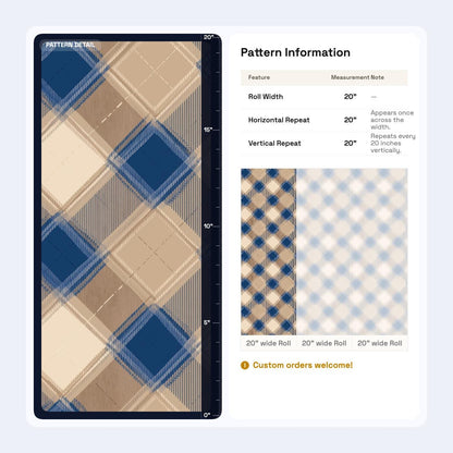 Modern Plaid Wallpaper Blue Beige Geometric Check Wall Decor
