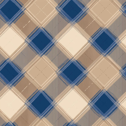 Modern Plaid Wallpaper Blue Beige Geometric Check Wall Decor