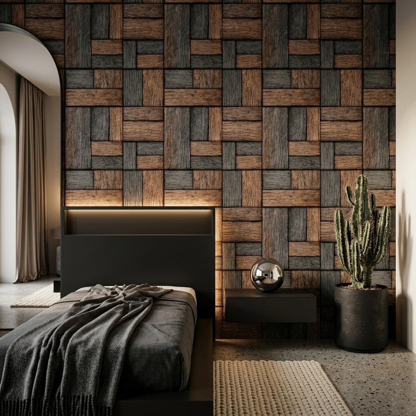 Basket Weave Wood Wallpaper Rustic Geometric Wood Panel Wall Decor
