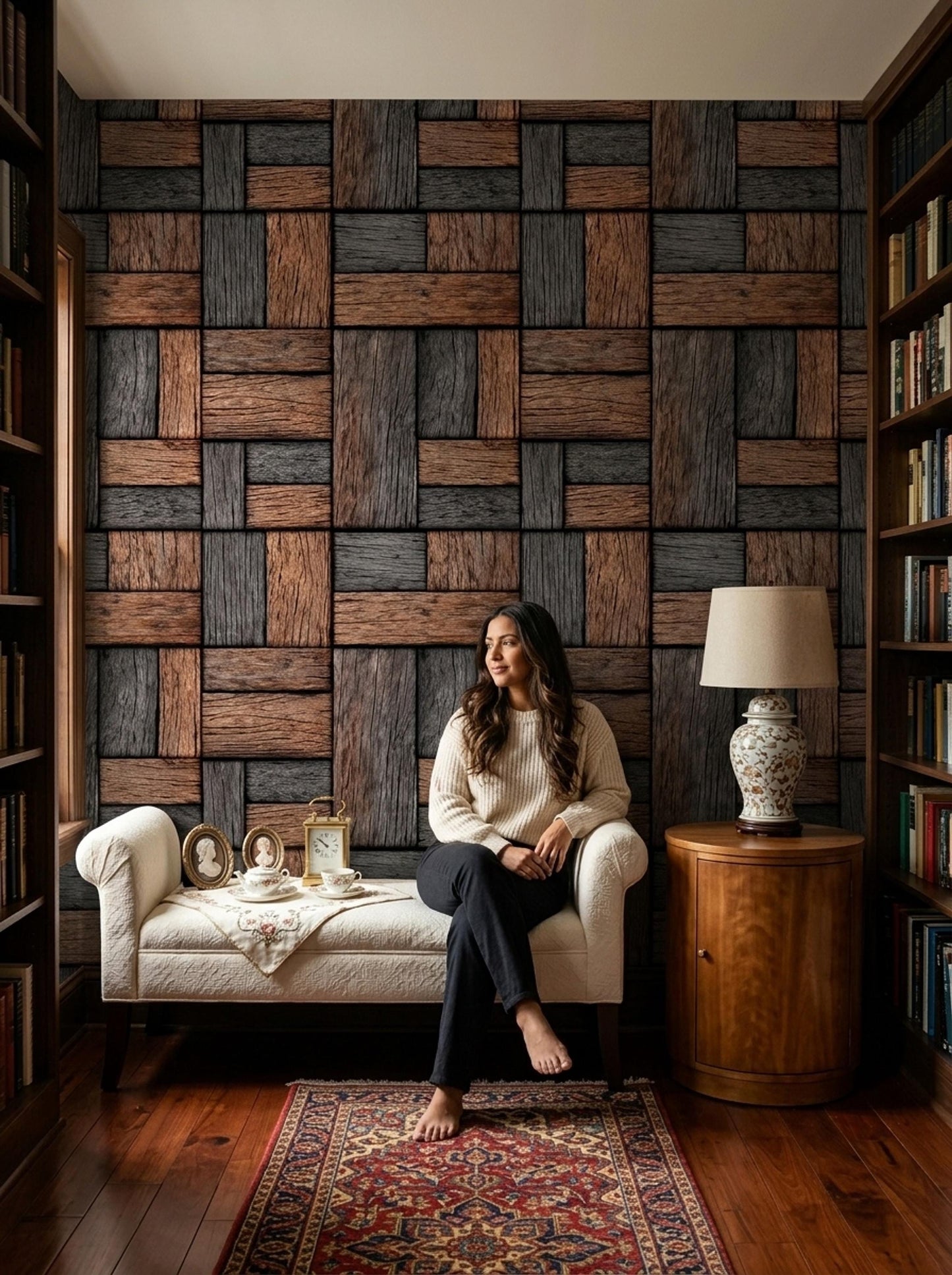 Basket Weave Wood Wallpaper Rustic Geometric Wood Panel Wall Decor