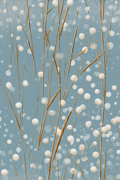 Blue Winter Berry Wallpaper Minimal Botanical Pattern Scandinavian Organic Modern Decor