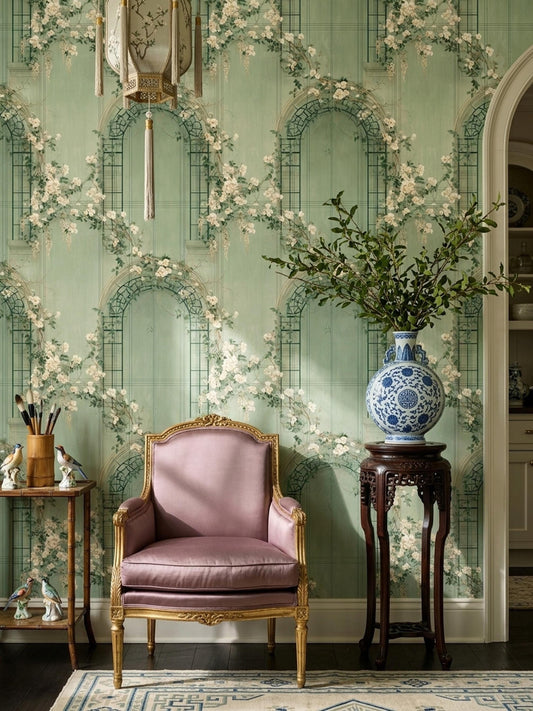 Garden Trellis Wallpaper Vintage Floral Vine Botanical Wall Decor