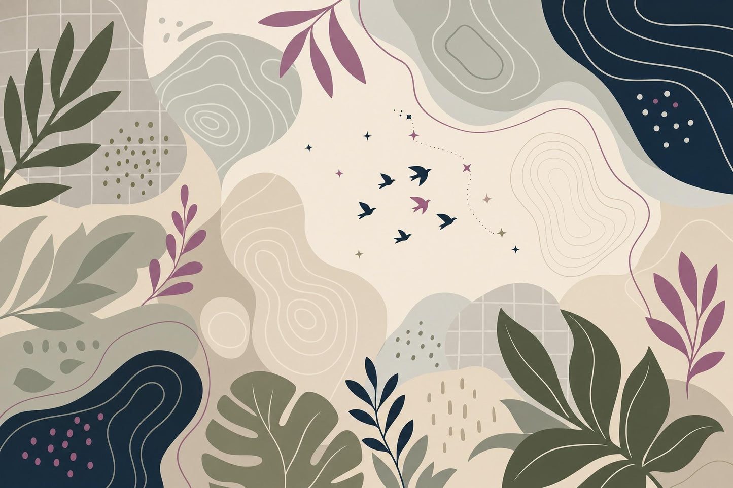 Scandinavian Organic Modern Wall Mural Japandi Botanical Nature Wallpaper Neutral Decor