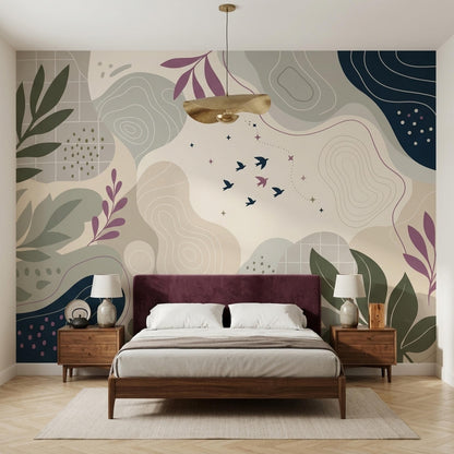 Scandinavian Organic Modern Wall Mural Japandi Botanical Nature Wallpaper Neutral Decor