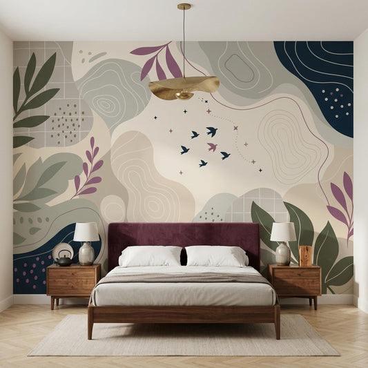 Scandinavian Organic Modern Wall Mural Japandi Botanical Nature Wallpaper Neutral Decor
