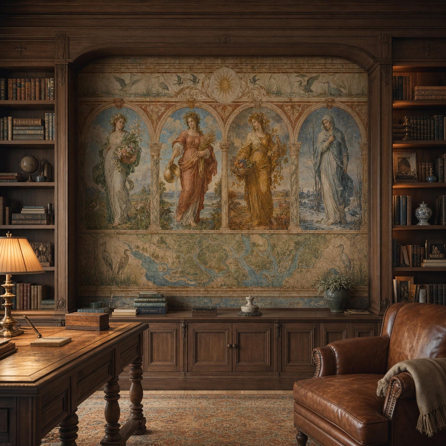 Italian Renaissance Wall Mural Museum Fresco Palazzo Decor Four Seasons Luxury Interior