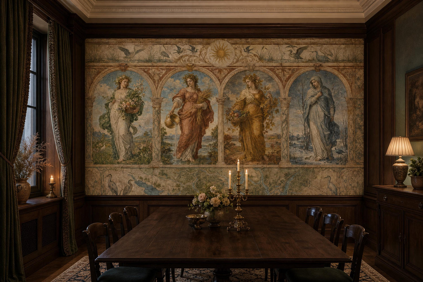 Italian Renaissance Wall Mural Museum Fresco Palazzo Decor Four Seasons Luxury Interior