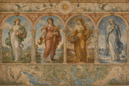 Italian Renaissance Wall Mural Museum Fresco Palazzo Decor Four Seasons Luxury Interior