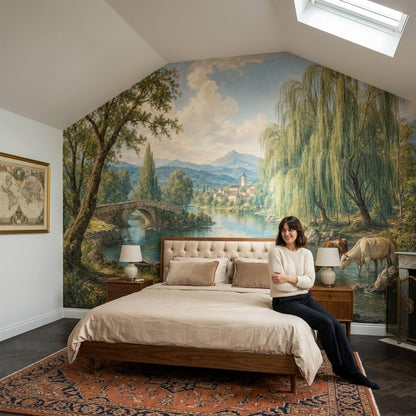Old World Landscape Wall Mural European Countryside French Country Estate Decor