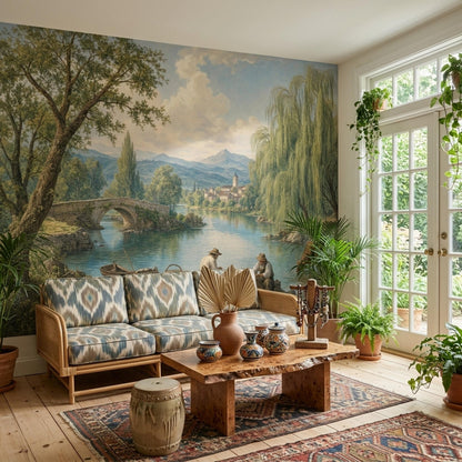 Old World Landscape Wall Mural European Countryside French Country Estate Decor
