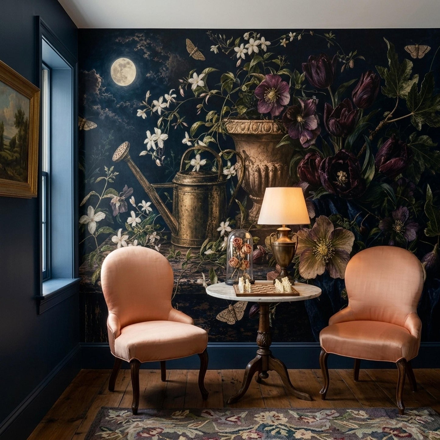 Moody Botanical Wall Mural Moon Garden Vintage Floral Dark Academia Wallpaper