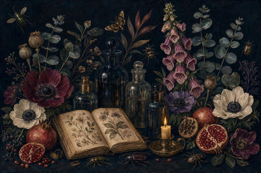 Victorian Apothecary Wall Mural Dark Academia Botanical Vintage Herbarium Decor