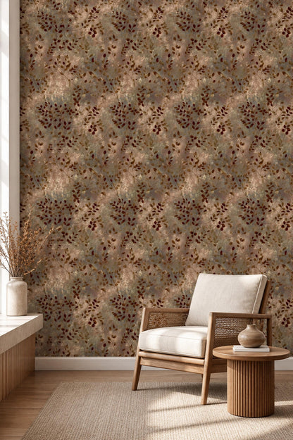 Organic Modern Botanical Wallpaper Neutral Leaf Pattern Earth Tone Nature Decor