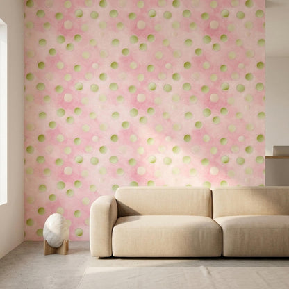 Scandinavian Watercolor Polka Dot Wallpaper Pastel Nursery Pink Wall Decor