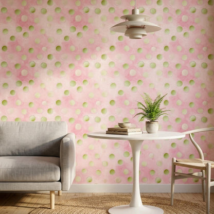 Scandinavian Watercolor Polka Dot Wallpaper Pastel Nursery Pink Wall Decor