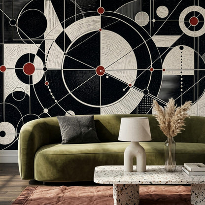 Mid Century Modern Wall Mural Bauhaus Geometric Abstract Retro Black White Wall Decor