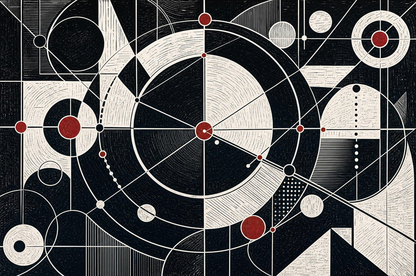 Mid Century Modern Wall Mural Bauhaus Geometric Abstract Retro Black White Wall Decor