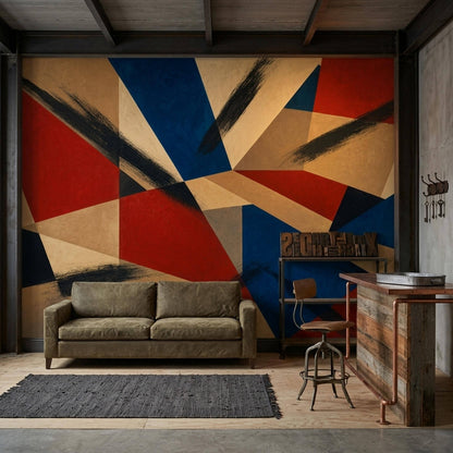 Bauhaus Wall Mural Geometric Abstract Mid Century Modern Color Block Statement Wall Decor