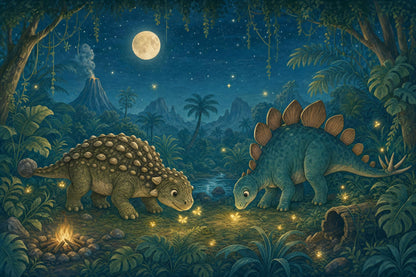 Moonlit Dinosaur Wall Mural Night Jungle Nursery Wallpaper Storybook Prehistoric Decor