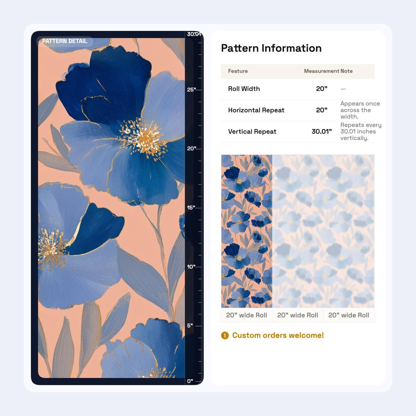 Art Deco Floral Wallpaper Blue Botanical Pattern Luxury Wall Decor Modern Wallpaper