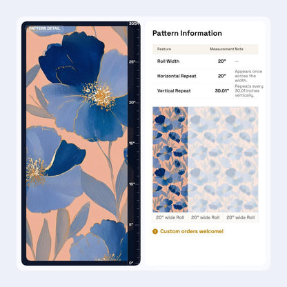 Art Deco Floral Wallpaper Blue Botanical Pattern Luxury Wall Decor Modern Wallpaper