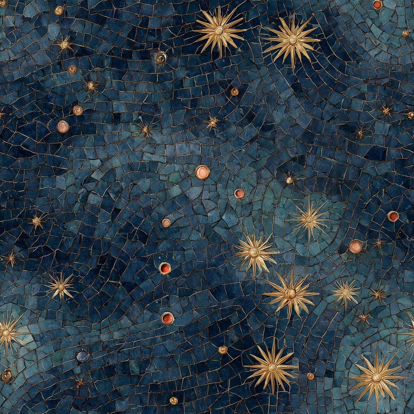 Art Deco Celestial Wallpaper Midnight Sky Mosaic Pattern Luxury Dark Wall Decor