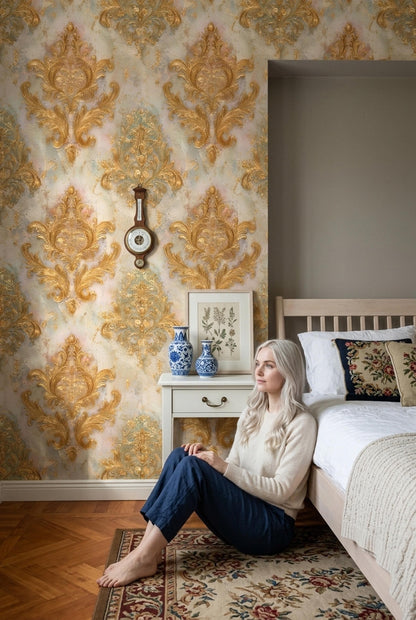 Luxury Baroque Damask Wallpaper Gold French Victorian Classic Wall Decor Pattern