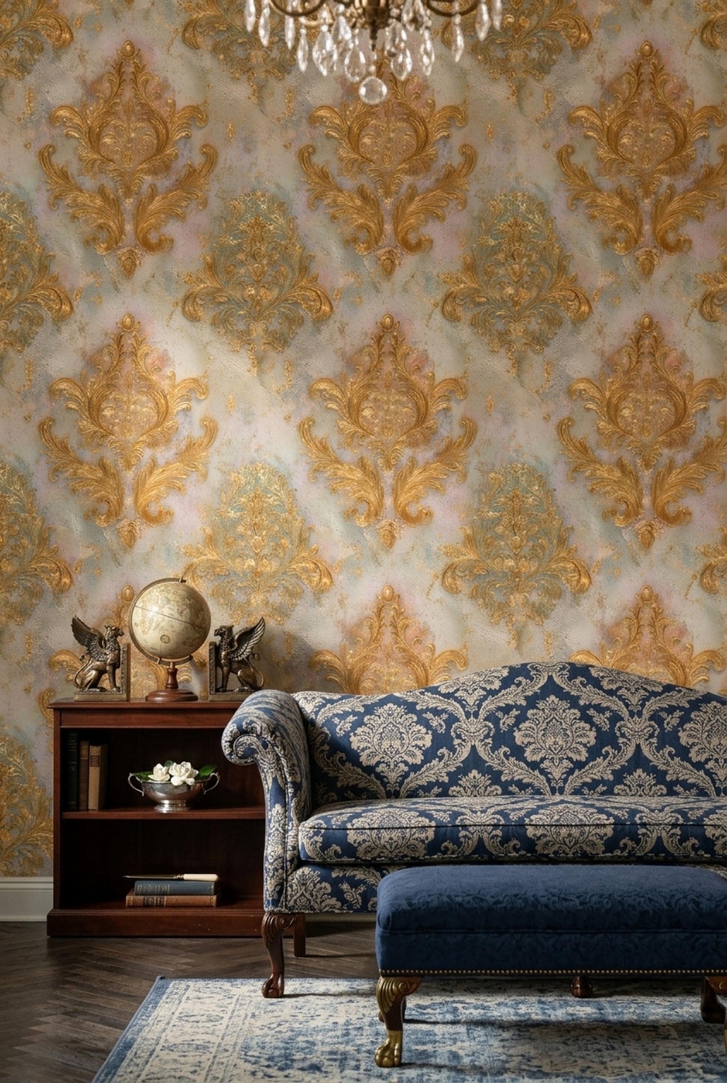 Luxury Baroque Damask Wallpaper Gold French Victorian Classic Wall Decor Pattern