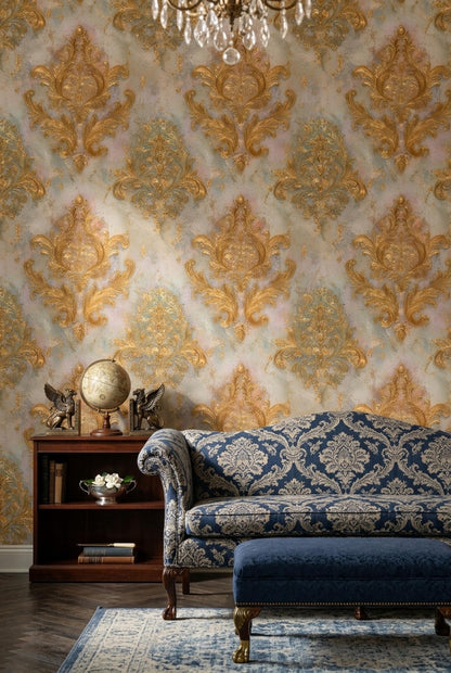 Luxury Baroque Damask Wallpaper Gold French Victorian Classic Wall Decor Pattern