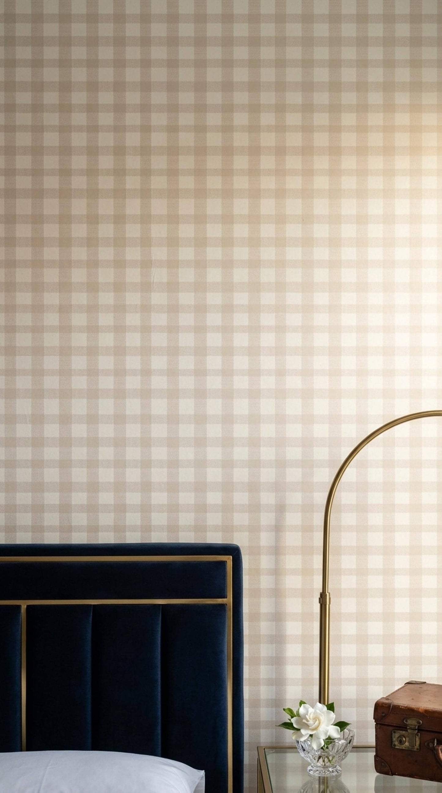 Modern Farmhouse Gingham Wallpaper Neutral Beige Check Pattern Rustic Wall Decor
