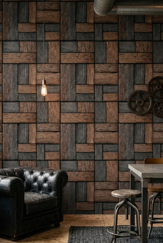 Basket Weave Wood Wallpaper Rustic Geometric Wood Panel Wall Decor