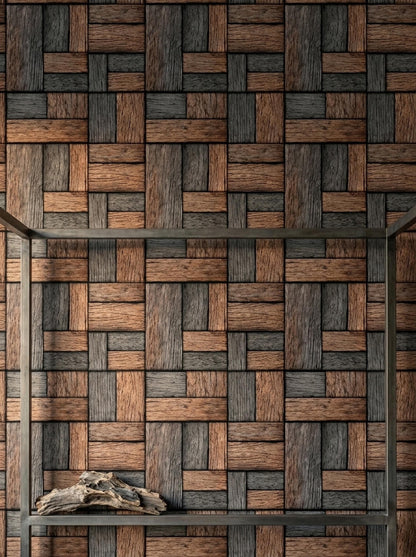 Basket Weave Wood Wallpaper Rustic Geometric Wood Panel Wall Decor