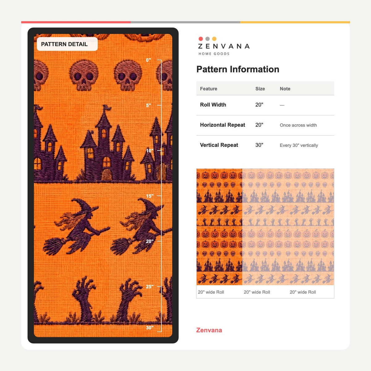 Halloween Pumpkins Skulls And Witches Wallpaper Orange Embroidered Look