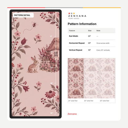 Rabbits In Country Garden Wallpaper Watercolor Pink Floral