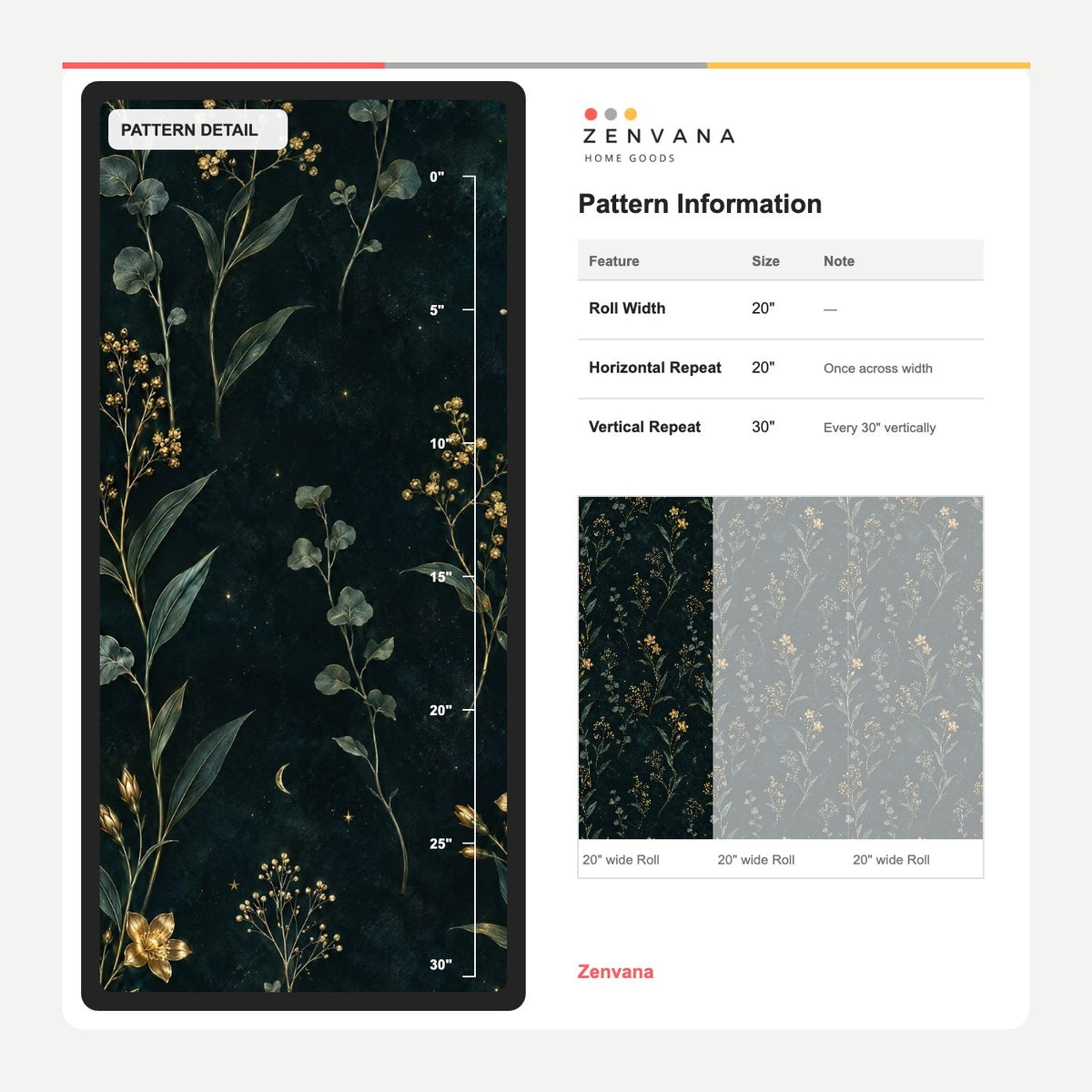 Golden Floral Branches Wallpaper Dark Emerald Moon And Stars