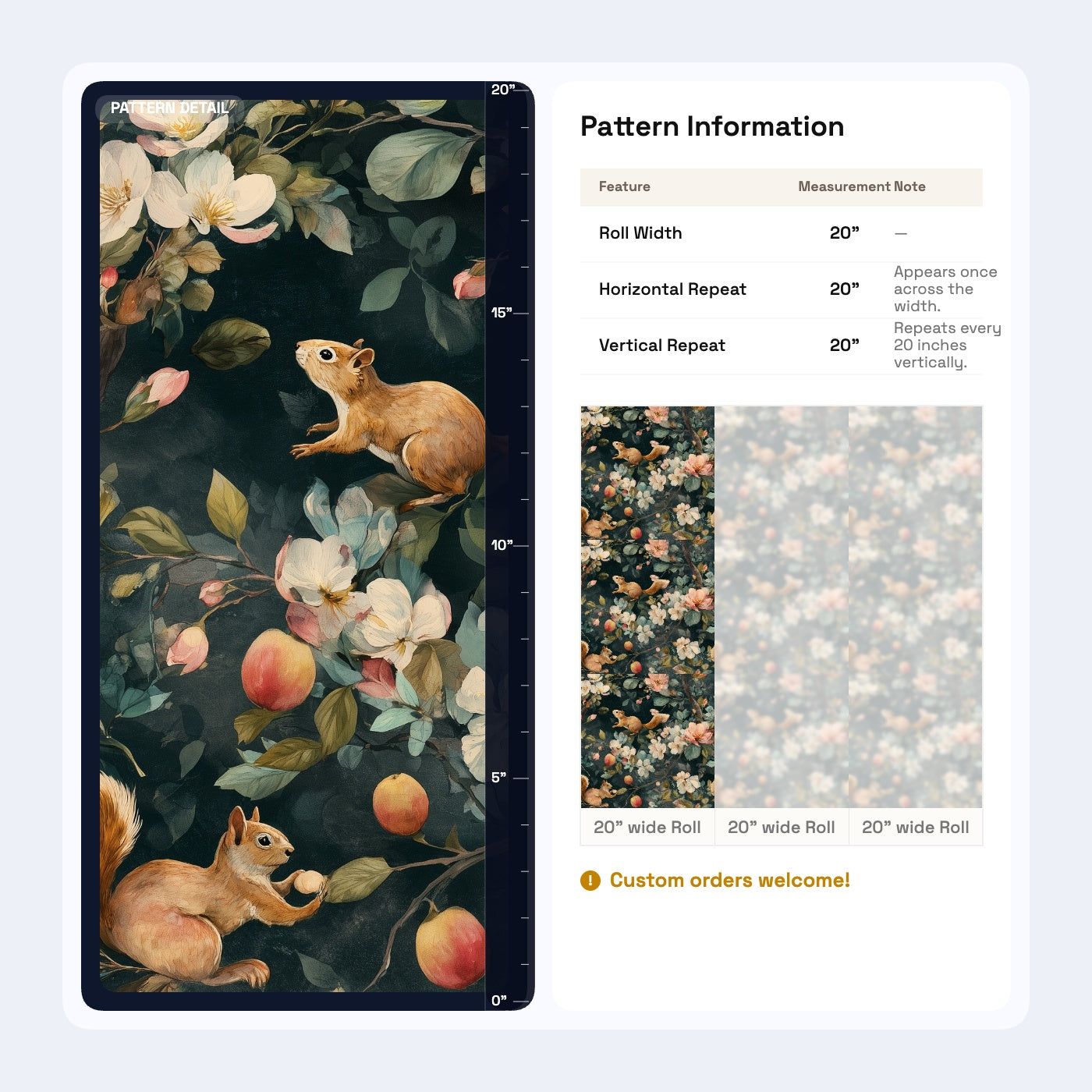 Floral Wallpaper Squirrels Classic Wall Mural